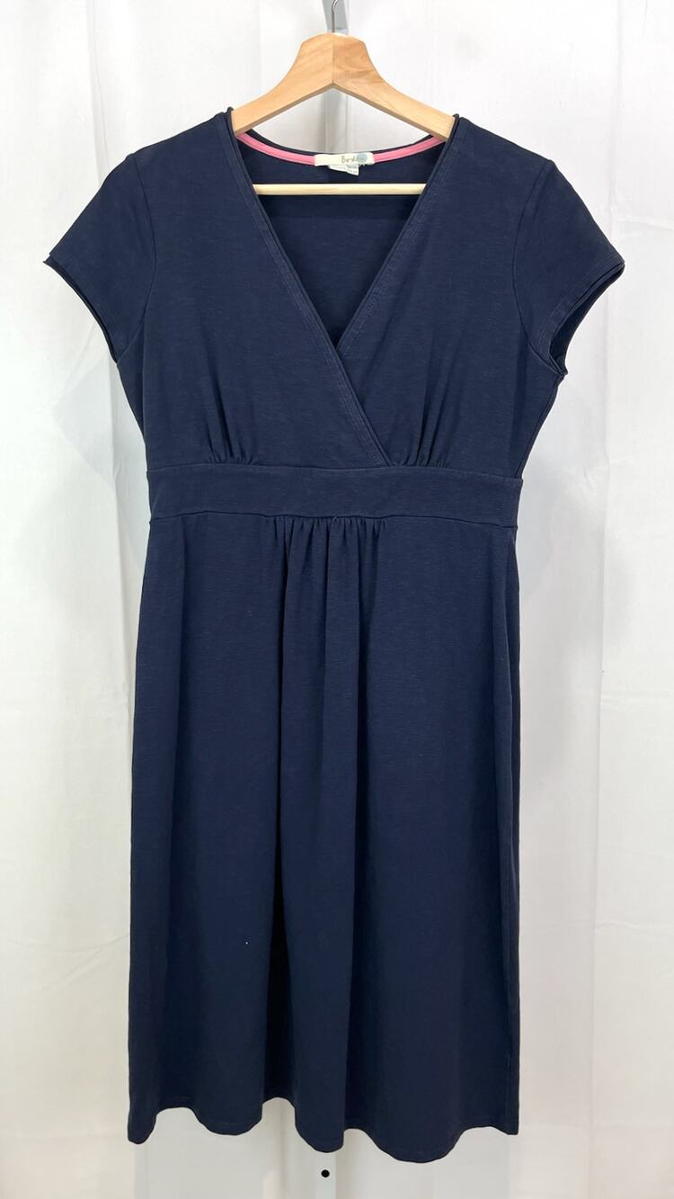 BODEN Casual Jersey Day Dress Size UK 10R US 6R Cap Sleeve V-Neck Navy Blue